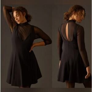 NWT‎ Anthropologie Maeve Layered Sheer Mini Dress in Black Size XS